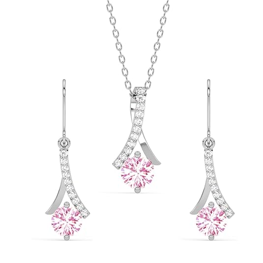 Clara 925 Sterling Silver Pink Solitaire Pendant Earring Chain Bracelet Ring Jewellery Set